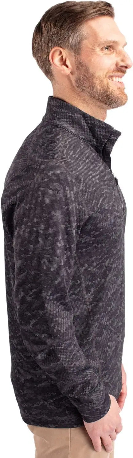 Cutter & Buck Bck01081 Traverse Stretch Eco Camo Print Quarter Zip Mens Big and Tall Pullover - Black