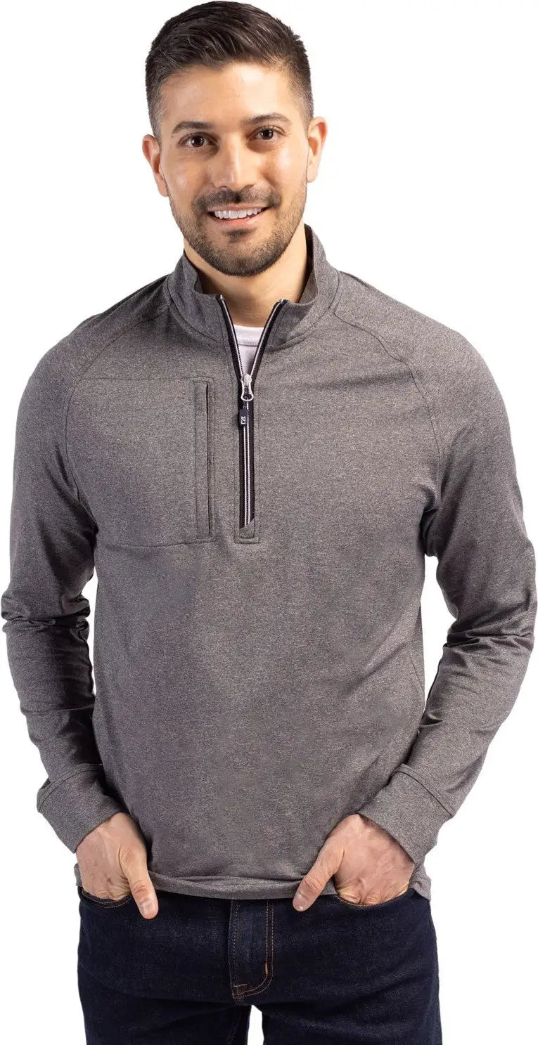 Cutter & Buck Bck01086 Adapt Eco Knit Heather Mens Big Tall Quarter Zip Pullover - Black - Adult l
