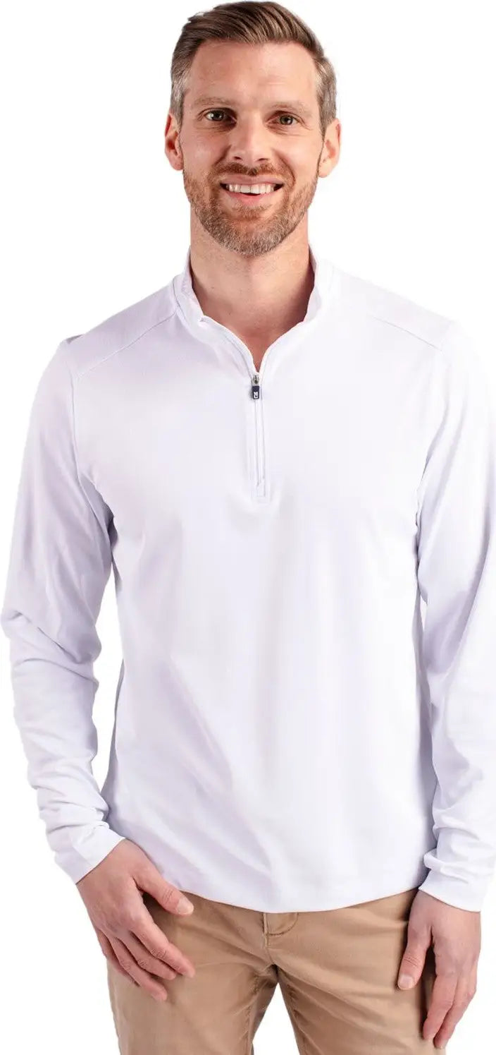Cutter & Buck Bck01187 Virtue Eco Pique Recycled Quarter Zip Mens Big Tall Pullover - White - Adult l