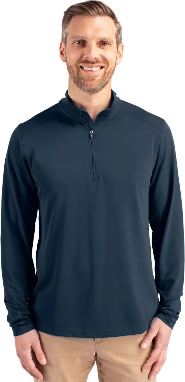 Cutter & Buck Bck01187 Virtue Eco Pique Recycled Quarter Zip Mens Big Tall Pullover - Navy Blue - Adult l