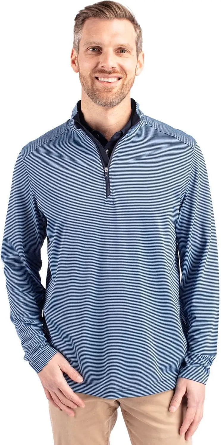 Cutter & Buck Bck01258 Virtue Eco Pique Micro Stripe Recycled Mens Big Tall Quarter Zip - Atlas Navy Blue - Atlas/navy