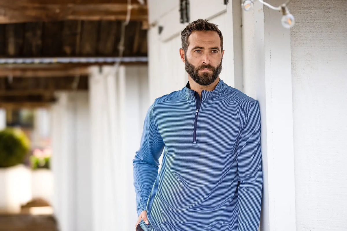 Cutter & Buck Bck01258 Virtue Eco Pique Micro Stripe Recycled Mens Big Tall Quarter Zip - Atlas Navy Blue
