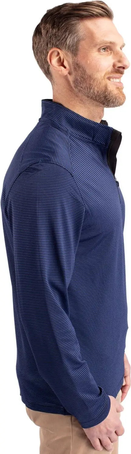 Cutter & Buck Bck01258 Virtue Eco Pique Micro Stripe Recycled Mens Big Tall Quarter Zip - Tour Blue Black