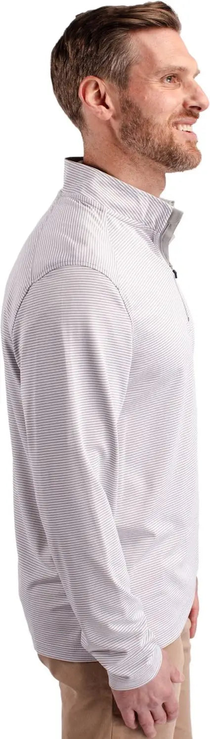 Cutter & Buck Bck01258 Virtue Eco Pique Micro Stripe Recycled Mens Big Tall Quarter Zip - Polished White