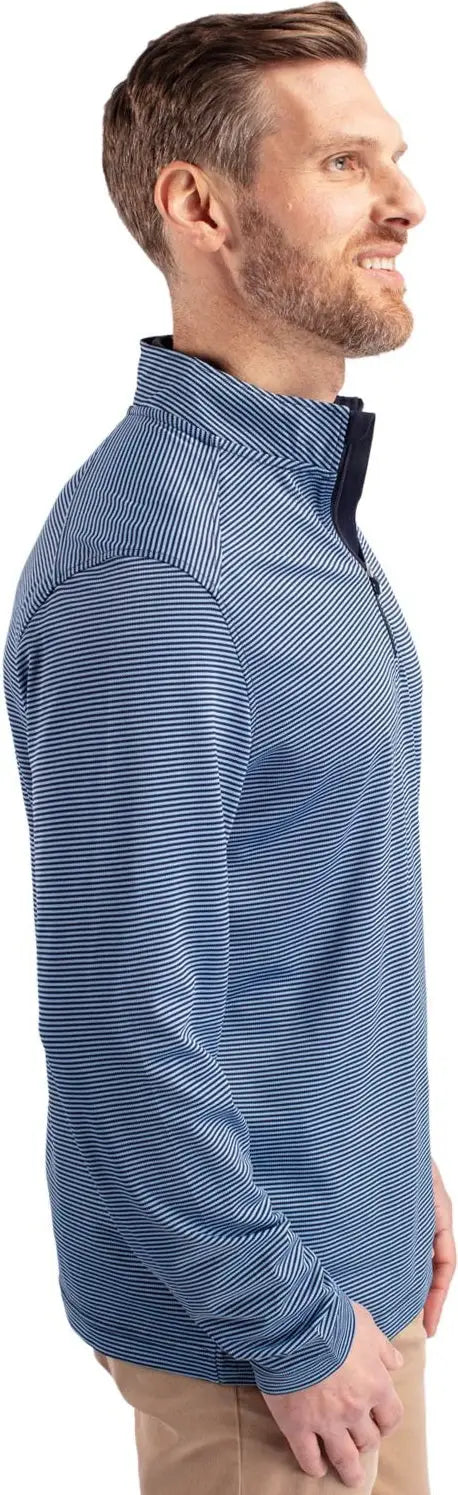 Cutter & Buck Bck01258 Virtue Eco Pique Micro Stripe Recycled Mens Big Tall Quarter Zip - Atlas Navy Blue