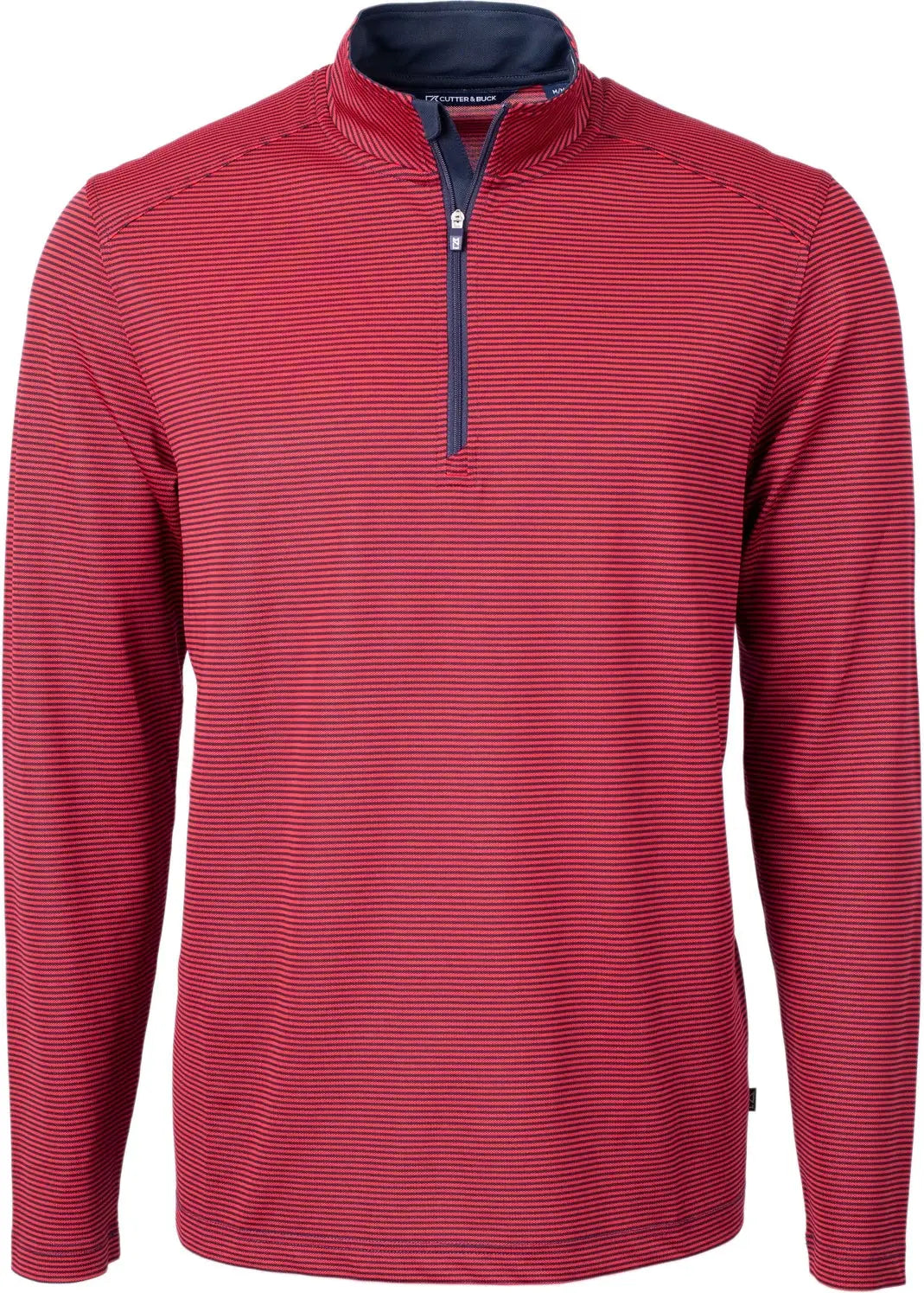 Cutter & Buck Bck01258 Virtue Eco Pique Micro Stripe Recycled Mens Big Tall Quarter Zip - Red Navy Blue
