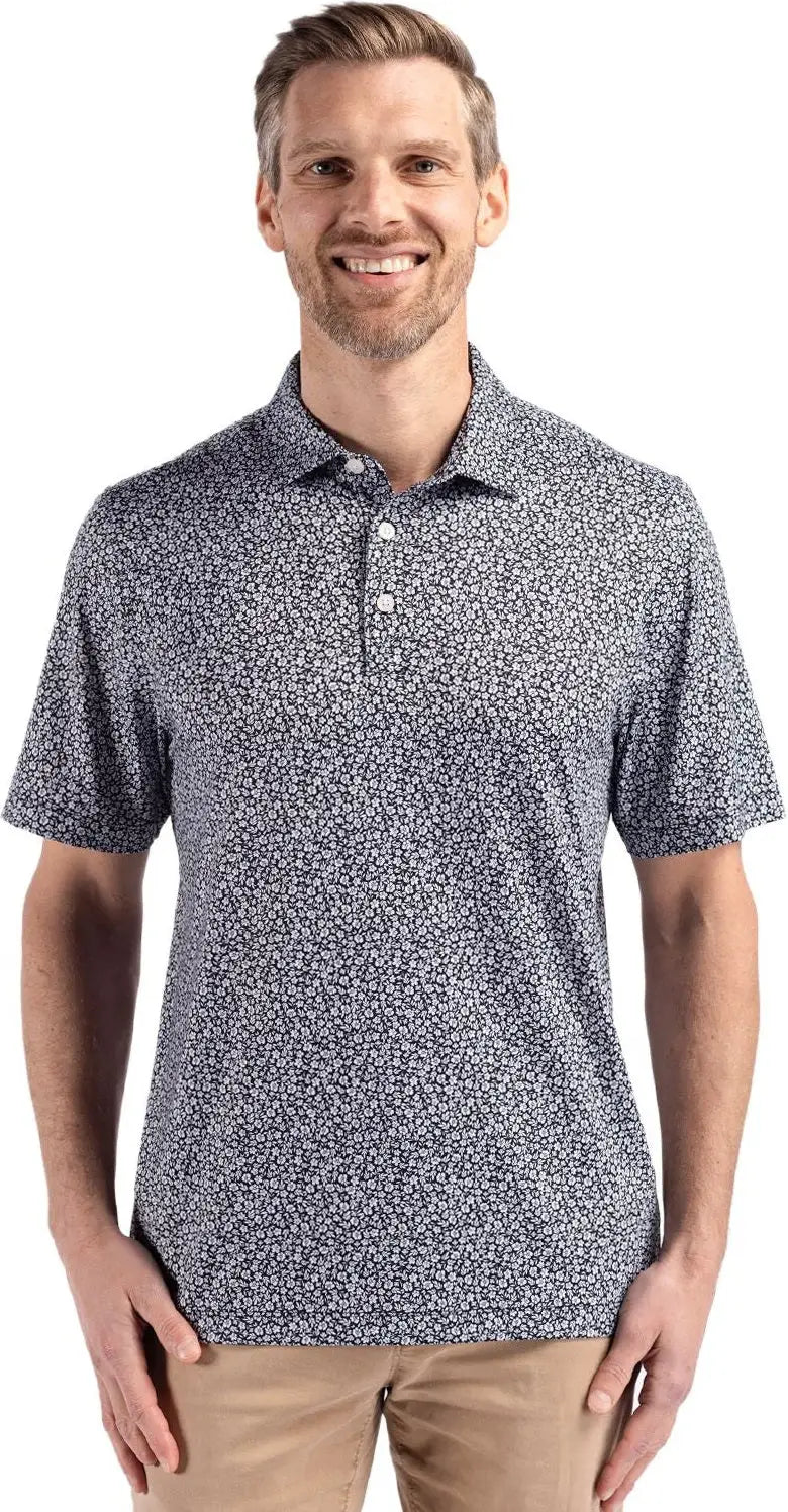 Cutter & Buck Bck01344 Pike Eco Flora Print Recycled Mens Big Tall Polo - Black - Adult Xl
