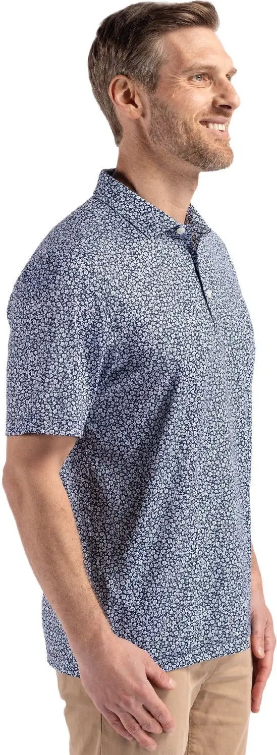 Cutter & Buck Bck01344 Pike Eco Flora Print Recycled Mens Big Tall Polo - Navy Blue
