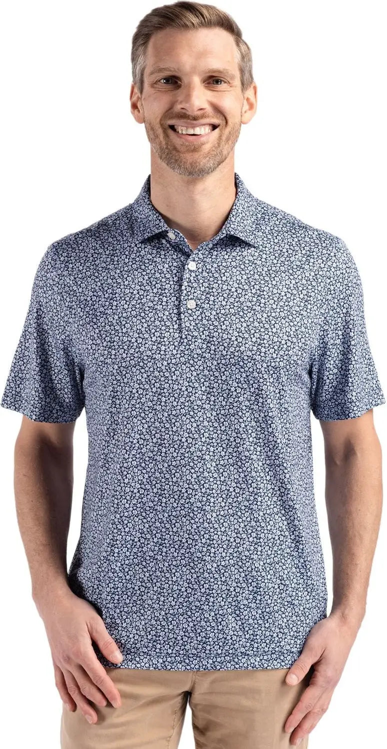 Cutter & Buck Bck01344 Pike Eco Flora Print Recycled Mens Big Tall Polo - Navy Blue - Adult Xl