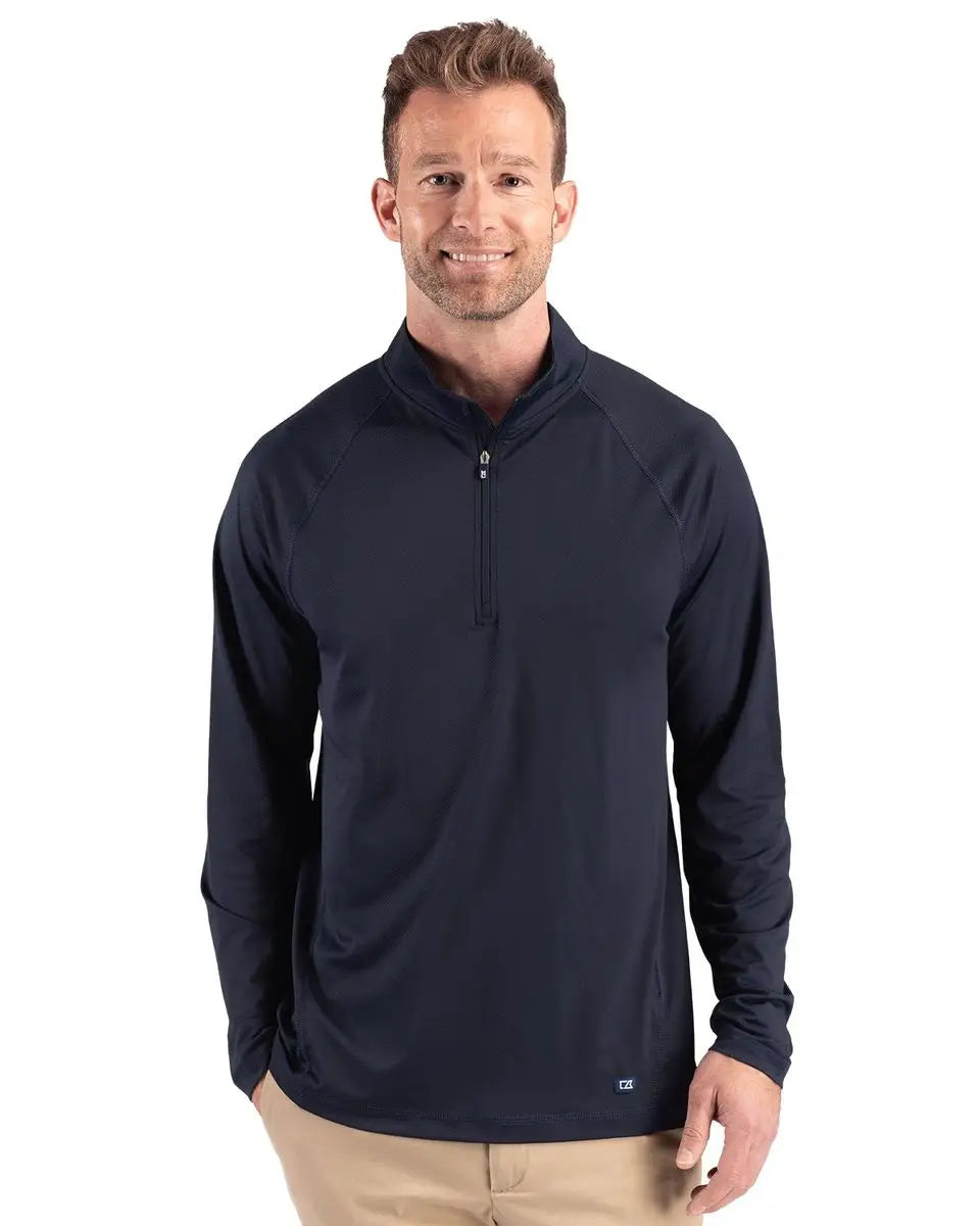 Cutter & Buck Bck01364 Prospect Epic Confidence Recycled Textured Stretch Mens Big Tall Quarter Zip - Navy Blue