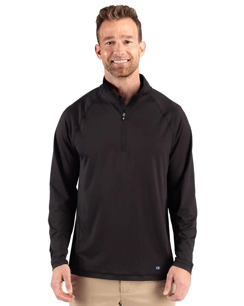 Cutter & Buck Bck01364 Prospect Epic Confidence Recycled Textured Stretch Mens Big Tall Quarter Zip - Black