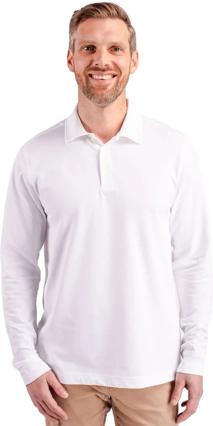 Cutter & Buck Bck09322 Advantage Eco Tri-blend Pique Mens Big and Tall Long Sleeve Polo - White - Adult l