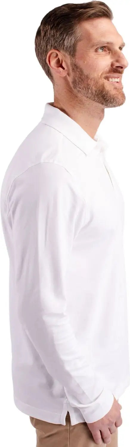 Cutter & Buck Bck09322 Advantage Eco Tri-blend Pique Mens Big and Tall Long Sleeve Polo - White