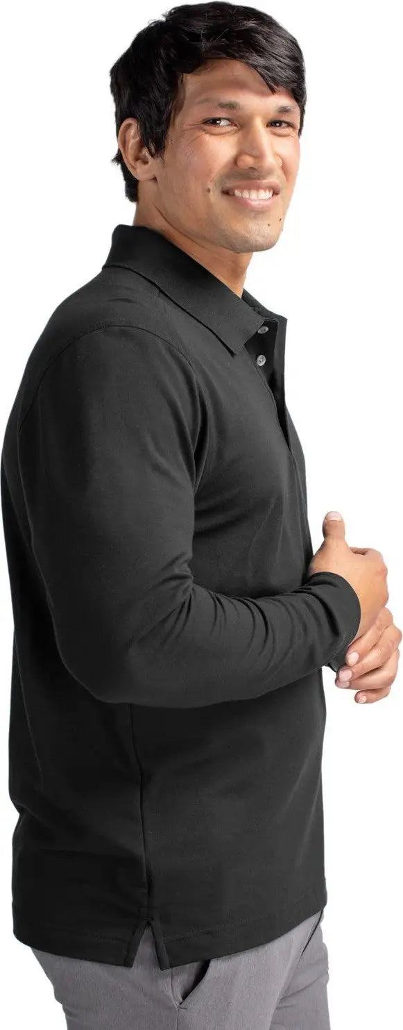 Cutter & Buck Bck09322 Advantage Eco Tri-blend Pique Mens Big and Tall Long Sleeve Polo - Black