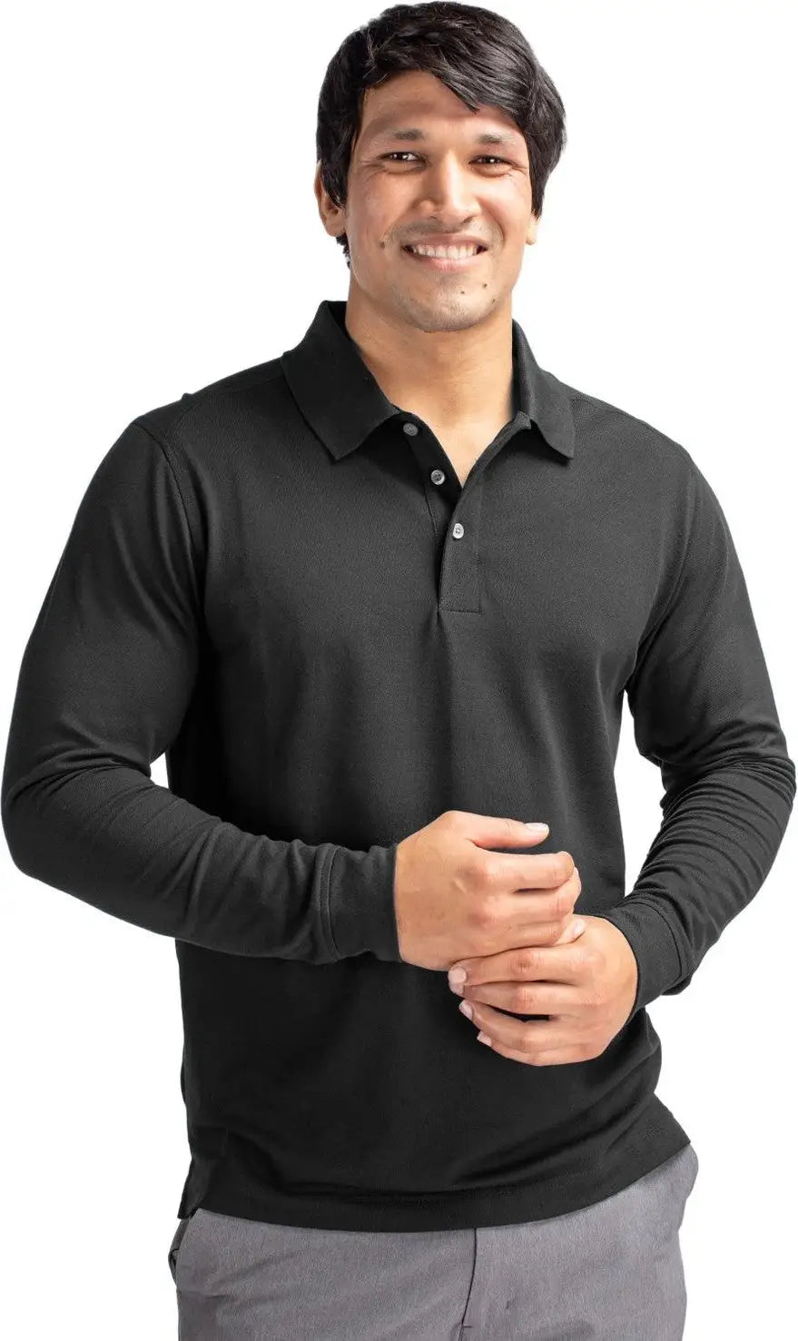 Cutter & Buck Bck09322 Advantage Eco Tri-blend Pique Mens Big and Tall Long Sleeve Polo - Black - Adult l
