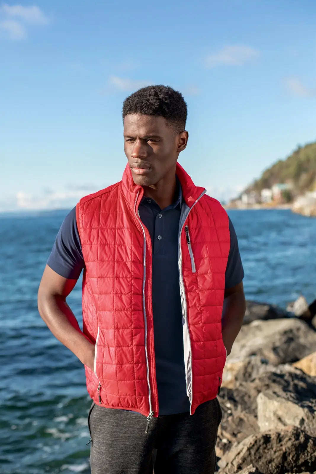 Cutter & Buck Bco00019 Rainier Primaloft® Mens Big and Tall Eco Insulated Full Zip Puffer Vest - Red