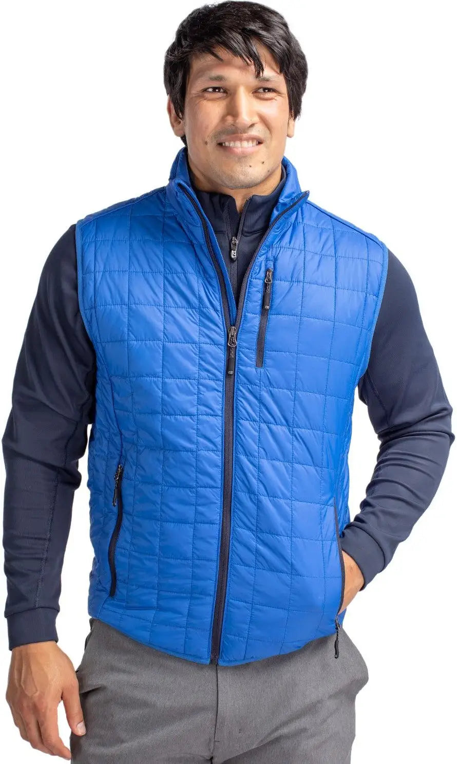 Cutter & Buck Bco00019 Rainier Primaloftâ Mens Big and Tall Eco Insulated Full Zip Puffer Vest - Royal
