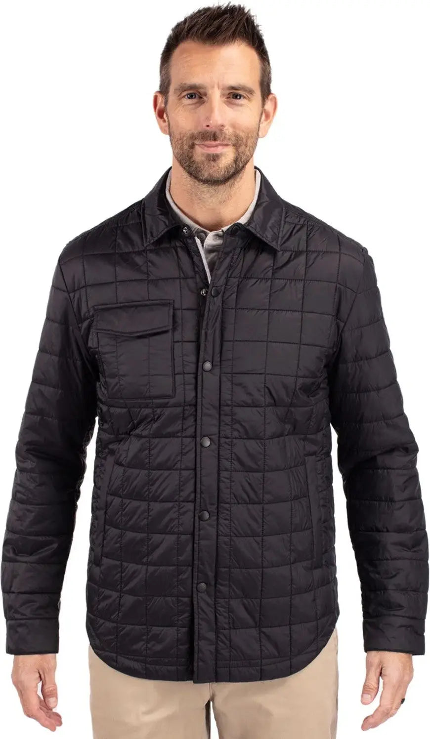 Cutter & Buck Bco00032 Rainier Primaloft® Mens Big and Tall Eco Insulated Quilted Shirt Jacket - Black - Adult l