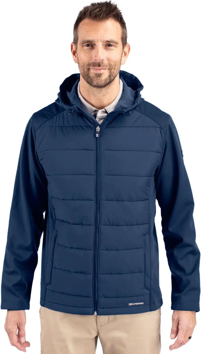 Cutter & Buck Bco00077 Evoke Hybrid Eco Softshell Recycled Full Zip Mens Big Tall Hooded Jacket - Navy Blue - Adult l