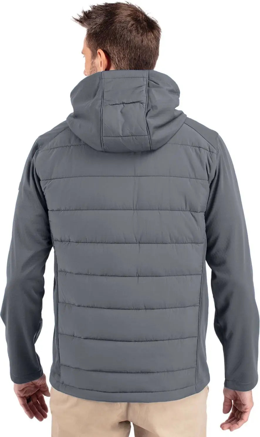 Cutter & Buck Bco00077 Evoke Hybrid Eco Softshell Recycled Full Zip Mens Big Tall Hooded Jacket - Elemental Gray