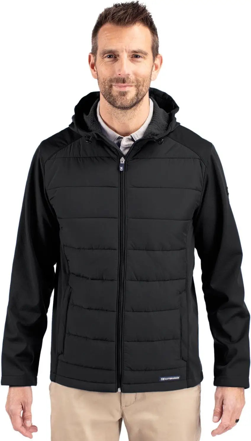 Cutter & Buck Bco00077 Evoke Hybrid Eco Softshell Recycled Full Zip Mens Big Tall Hooded Jacket - Black - Adult l