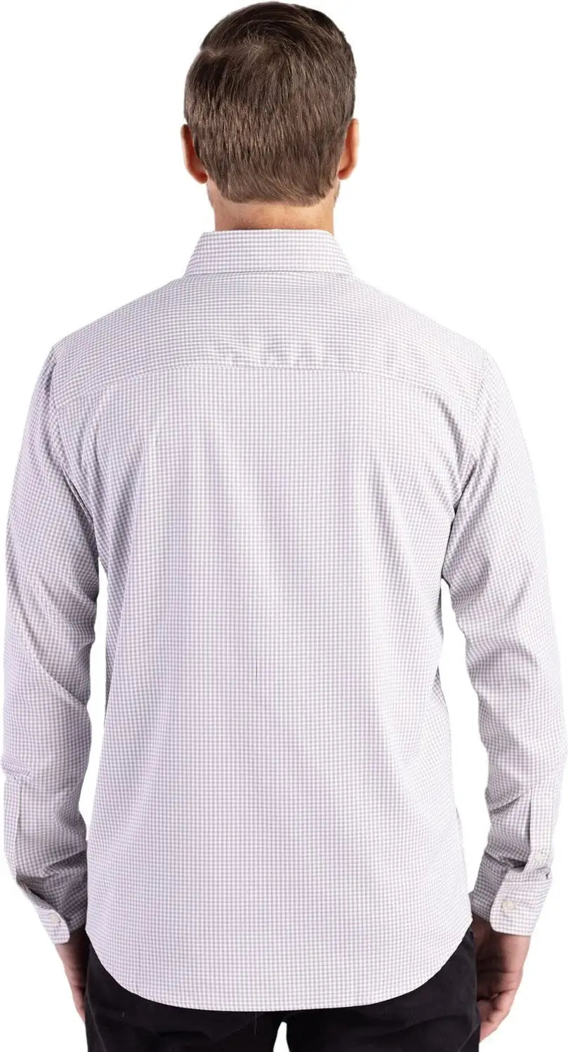 Cutter & Buck Bcw00236 Skyline Epic Confidence Recycled Gingham Mens Big Tall Long Sleeve Dress Shirt - Concrete White
