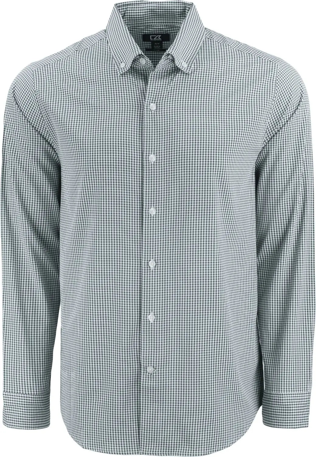 Cutter & Buck Bcw00236 Skyline Epic Confidence Recycled Gingham Mens Big Tall Long Sleeve Dress Shirt - Hunter White