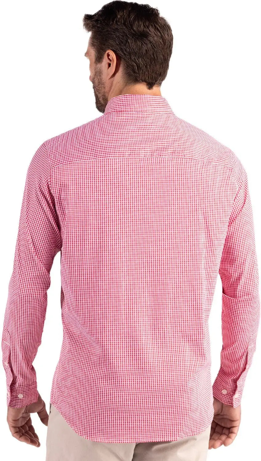 Cutter & Buck Bcw00236 Skyline Epic Confidence Recycled Gingham Mens Big Tall Long Sleeve Dress Shirt - Red White