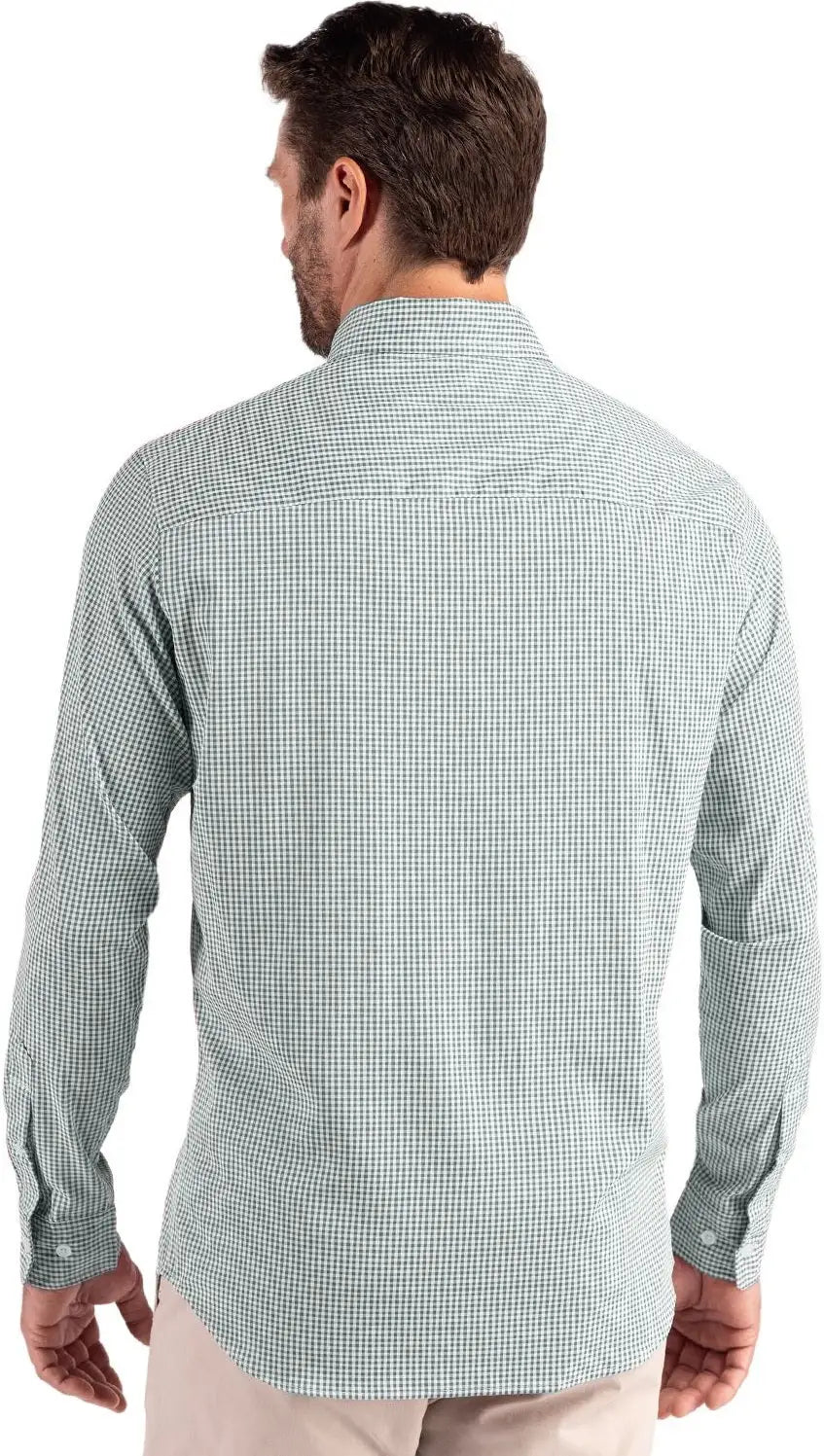 Cutter & Buck Bcw00236 Skyline Epic Confidence Recycled Gingham Mens Big Tall Long Sleeve Dress Shirt - Hunter White