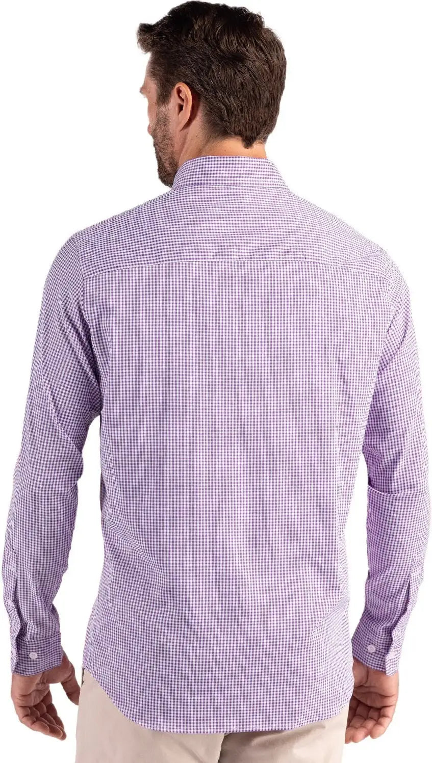 Cutter & Buck Bcw00236 Skyline Epic Confidence Recycled Gingham Mens Big Tall Long Sleeve Dress Shirt - College Purple