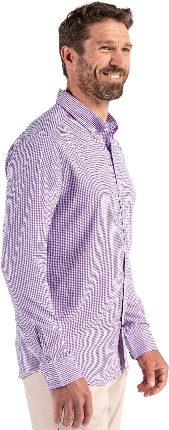 Cutter & Buck Bcw00236 Skyline Epic Confidence Recycled Gingham Mens Big Tall Long Sleeve Dress Shirt - College Purple