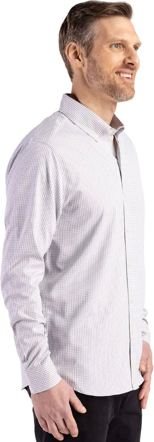 Cutter & Buck Bcw00236 Skyline Epic Confidence Recycled Gingham Mens Big Tall Long Sleeve Dress Shirt - Concrete White