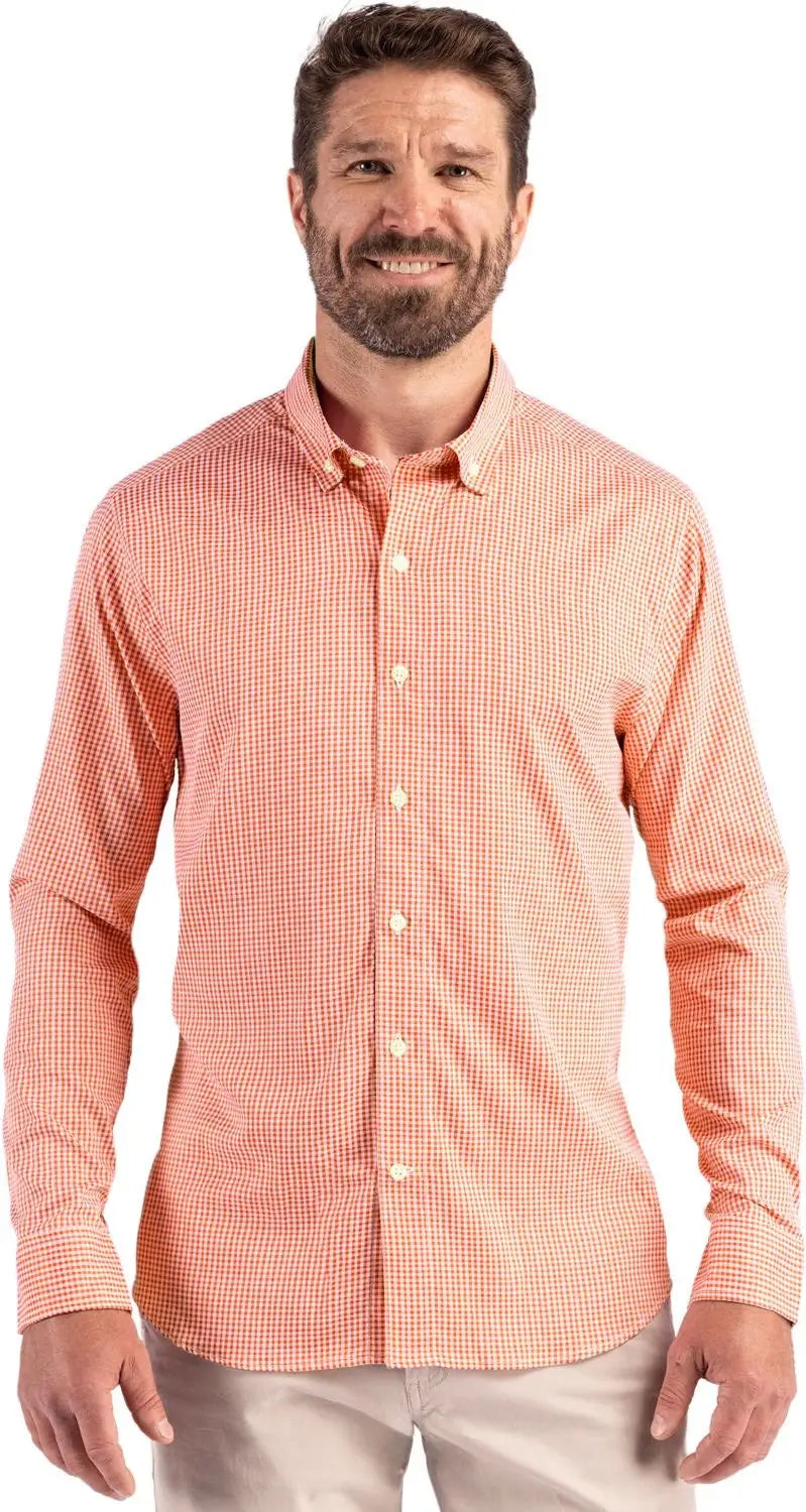 Cutter & Buck Bcw00236 Skyline Epic Confidence Recycled Gingham Mens Big Tall Long Sleeve Dress Shirt - College Orange