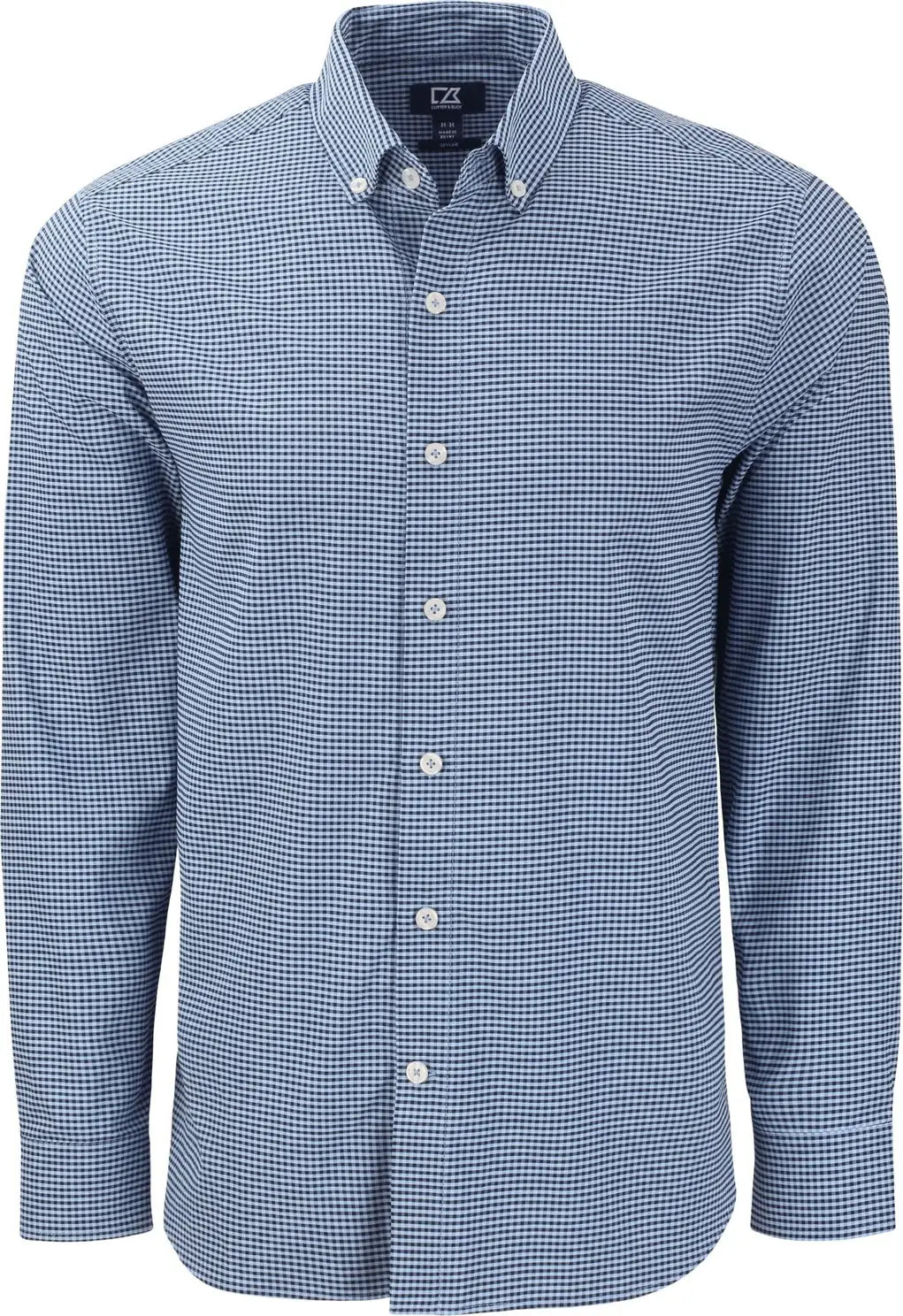 Cutter & Buck Bcw00236 Skyline Epic Confidence Recycled Gingham Mens Big Tall Long Sleeve Dress Shirt - Pale Blue Navy