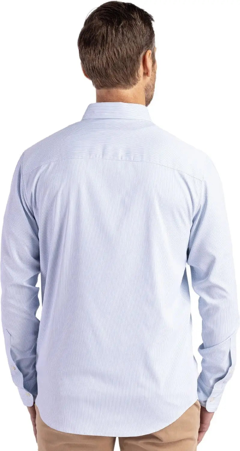 Cutter & Buck Bcw00237 Skyline Epic Confidence Recycled Pinstripe Mens Big Tall Long Sleeve Dress Shirt - Pale Blue