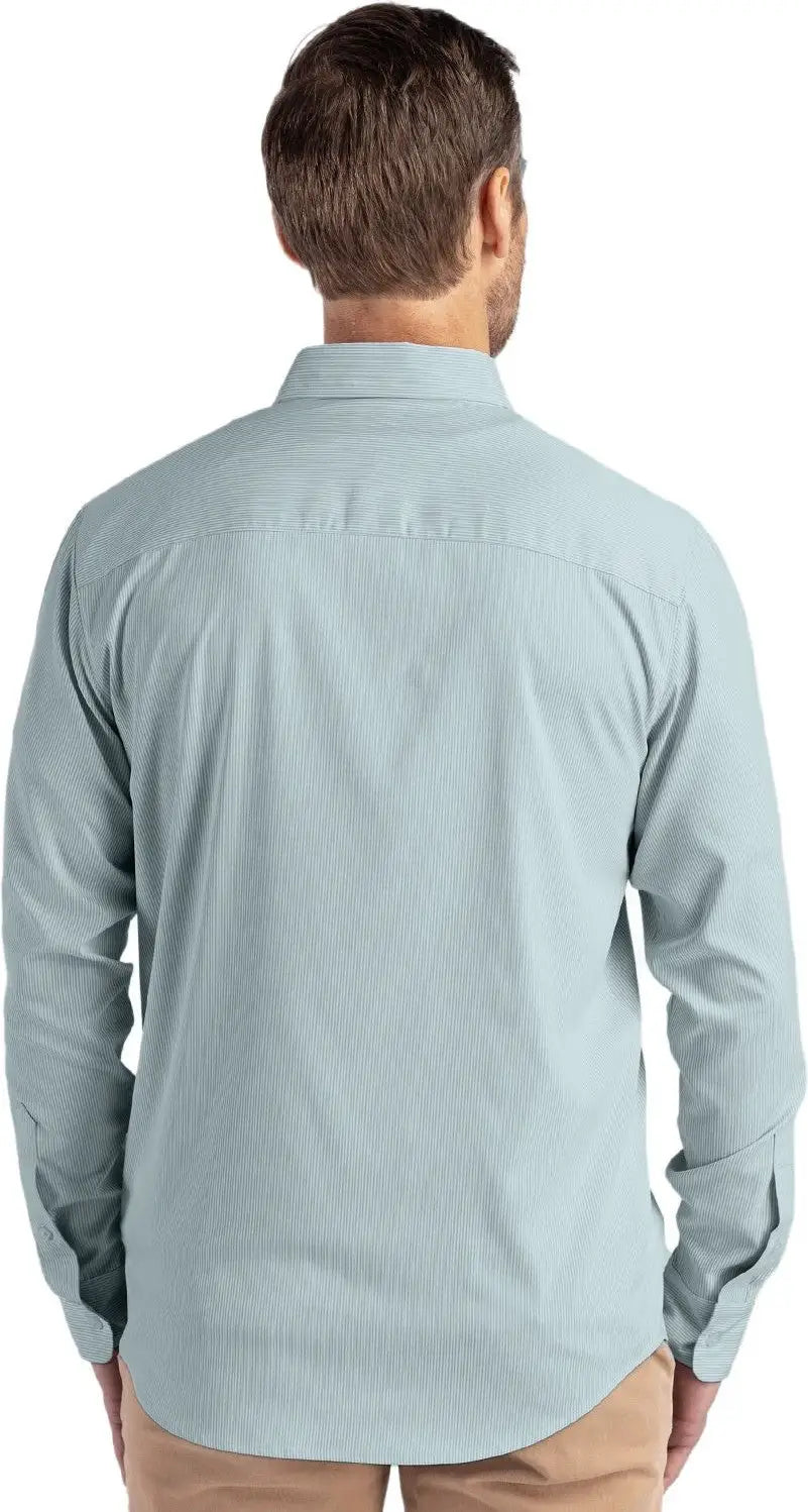 Cutter & Buck Bcw00237 Skyline Epic Confidence Recycled Pinstripe Mens Big Tall Long Sleeve Dress Shirt - Hunter White