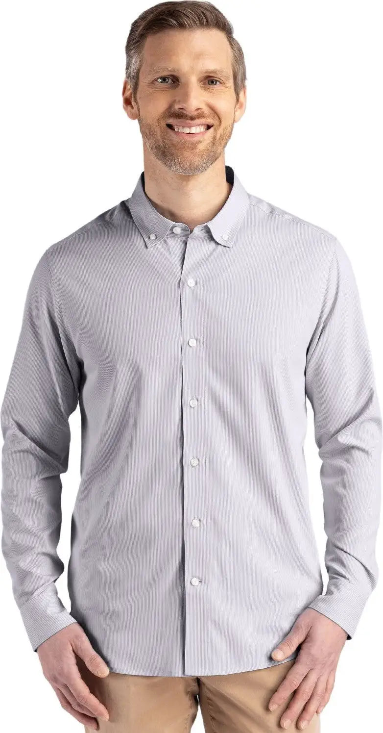 Cutter & Buck Bcw00237 Skyline Epic Confidence Recycled Pinstripe Mens Big Tall Long Sleeve Dress Shirt - Elemental