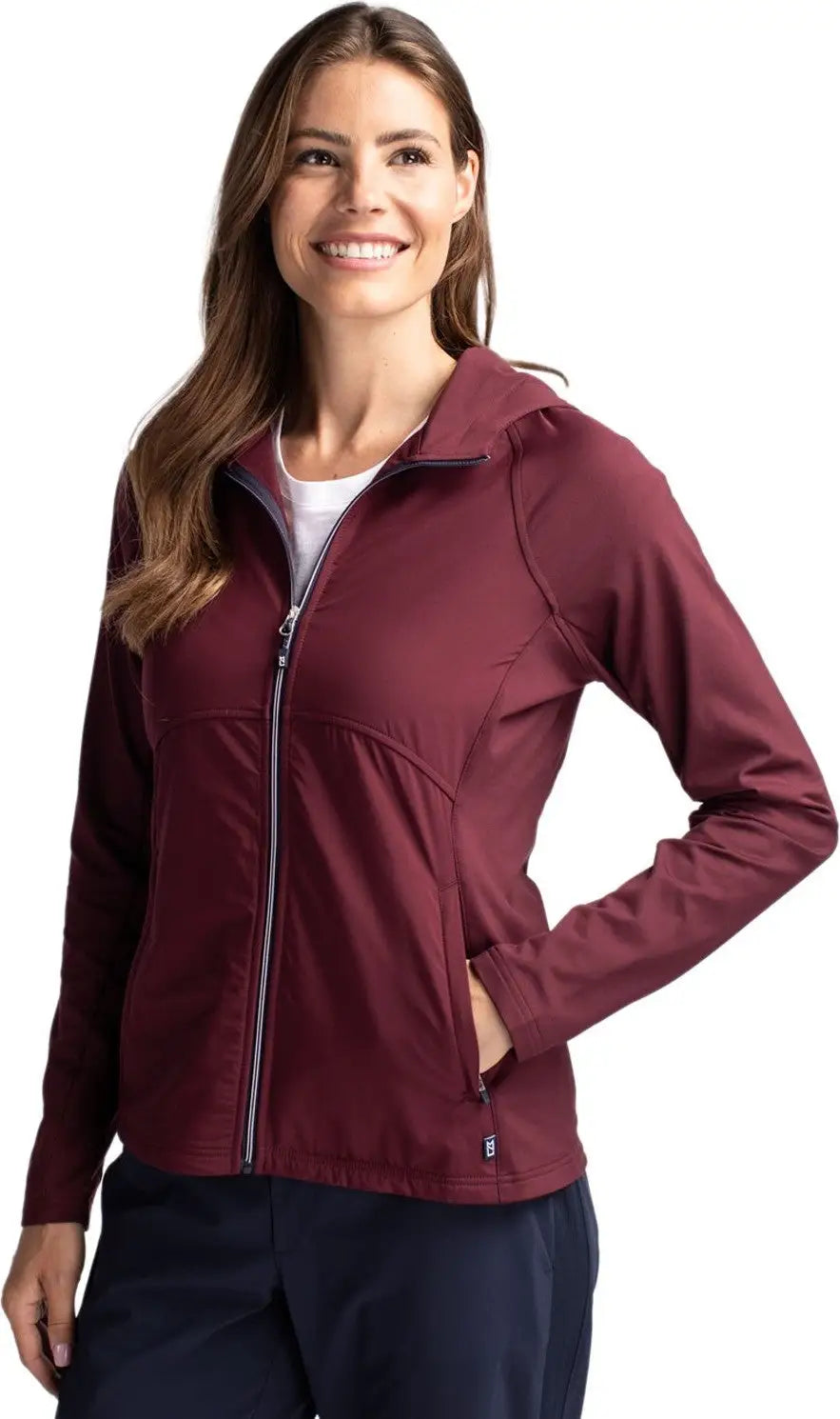 Cutter & Buck Lcc00008 Adapt Eco Knit Hybrid Recycled Womens Full Zip Jacket - Bordeaux - Ladies Xs