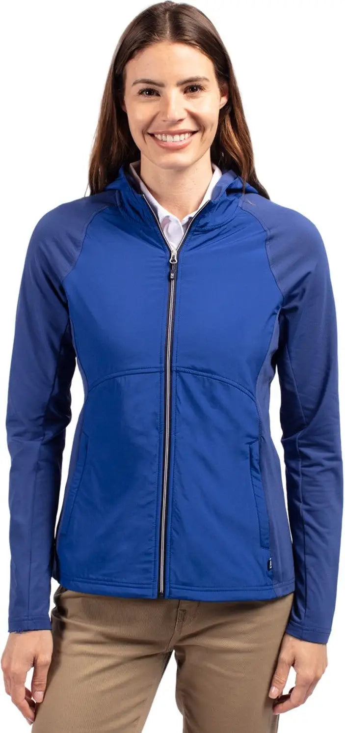 Cutter & Buck Lcc00008 Adapt Eco Knit Hybrid Recycled Womens Full Zip Jacket - Tour Blue - Ladies Xs
