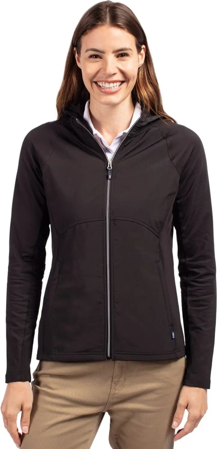 Cutter & Buck Lcc00008 Adapt Eco Knit Hybrid Recycled Womens Full Zip Jacket - Black - Ladies Xs