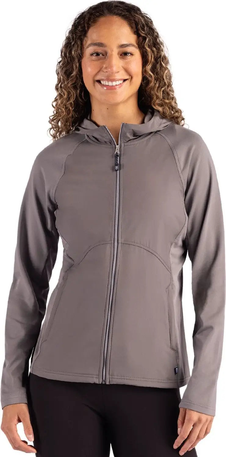 Cutter & Buck Lcc00008 Adapt Eco Knit Hybrid Recycled Womens Full Zip Jacket - Elemental Gray - Ladies Xs