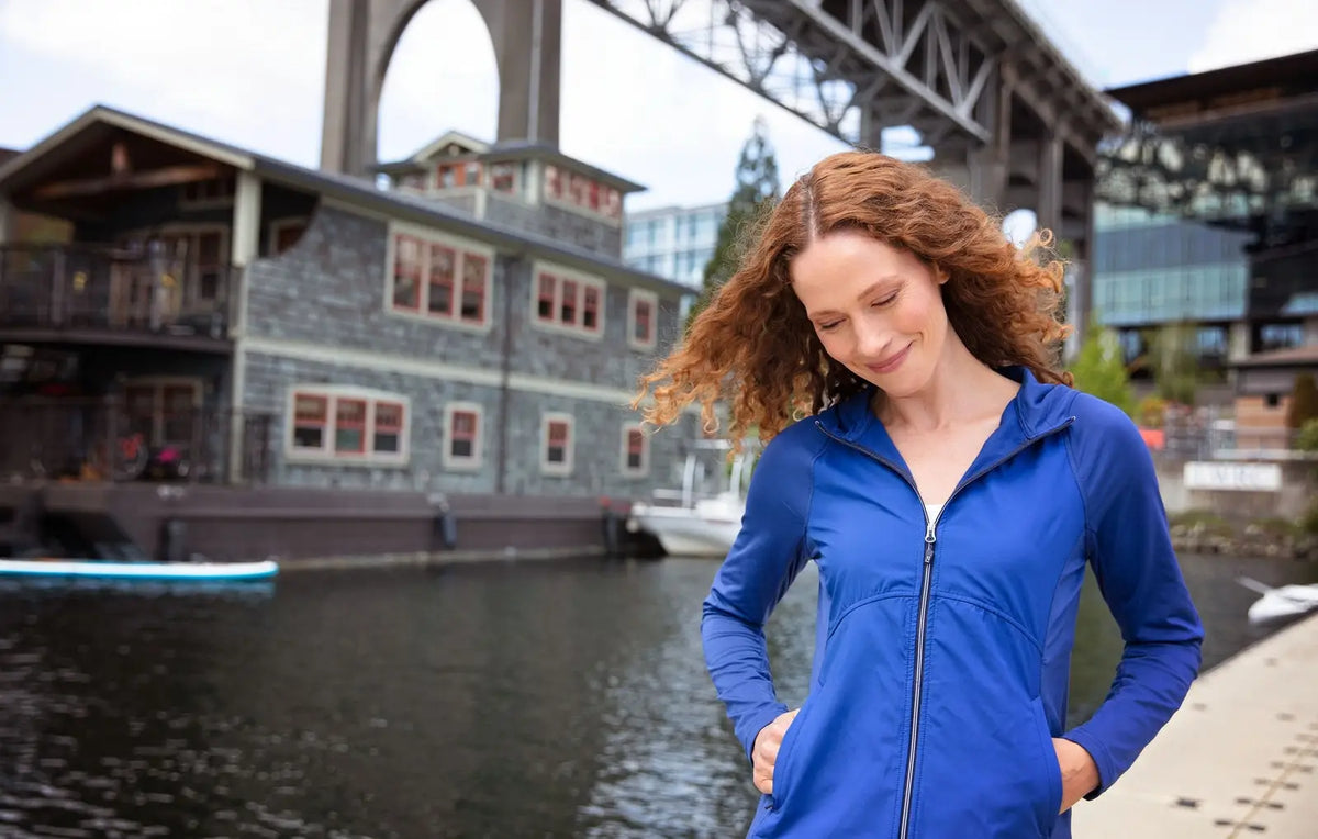 Cutter & Buck Lcc00008 Adapt Eco Knit Hybrid Recycled Womens Full Zip Jacket - Tour Blue