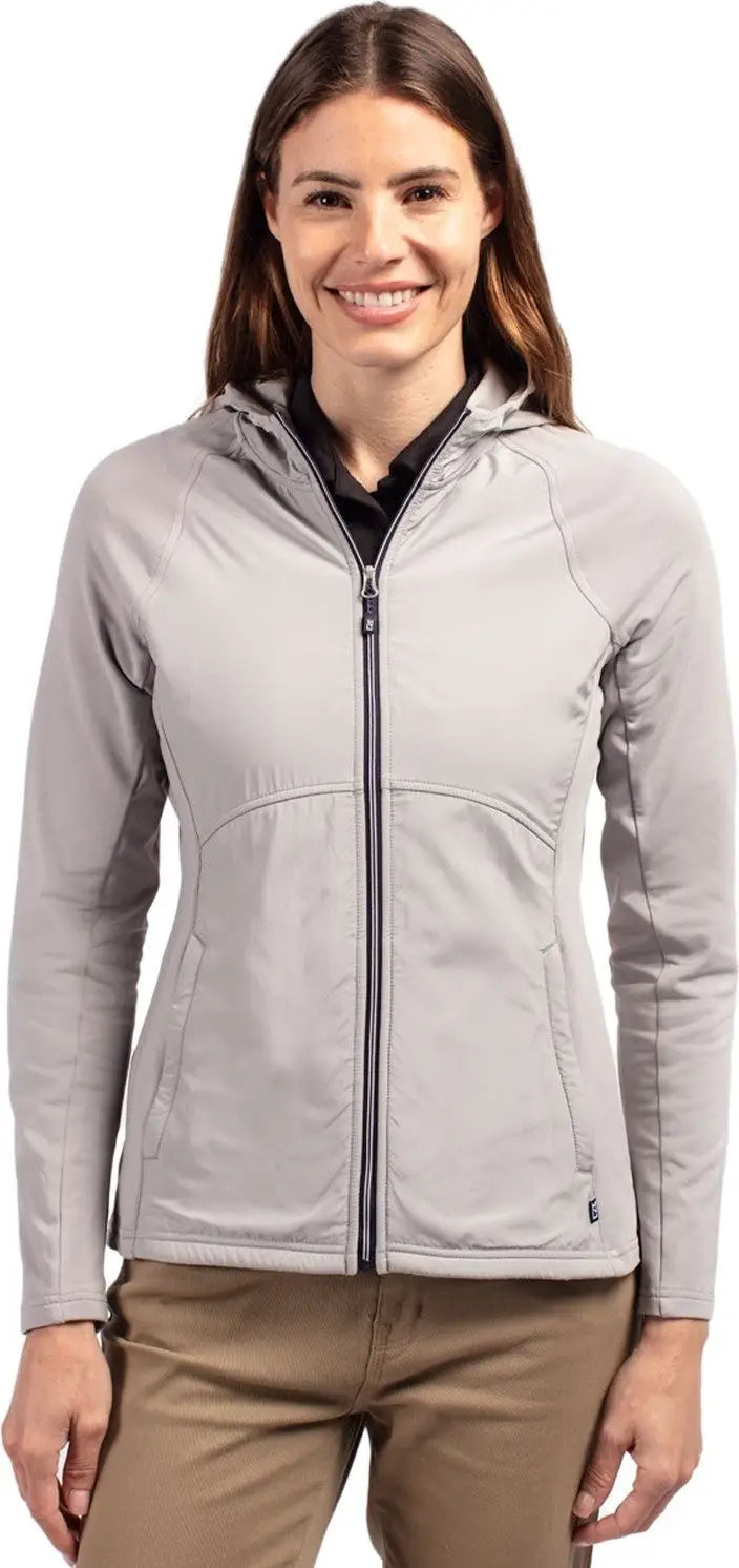 Cutter & Buck Lcc00008 Adapt Eco Knit Hybrid Recycled Womens Full Zip Jacket - Polished - Ladies Xs