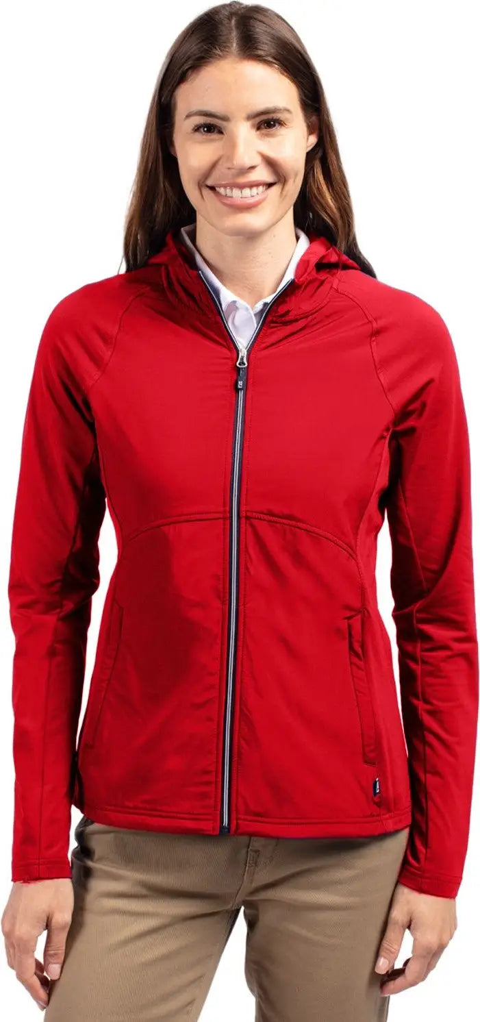 Cutter & Buck Lcc00008 Adapt Eco Knit Hybrid Recycled Womens Full Zip Jacket - Red - Ladies Xs