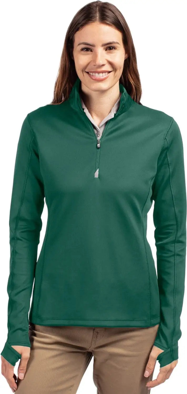 Cutter & Buck Lck00033 Traverse Stretch Eco Quarter Zip Womens Pullover - Hunter - Ladies Xs