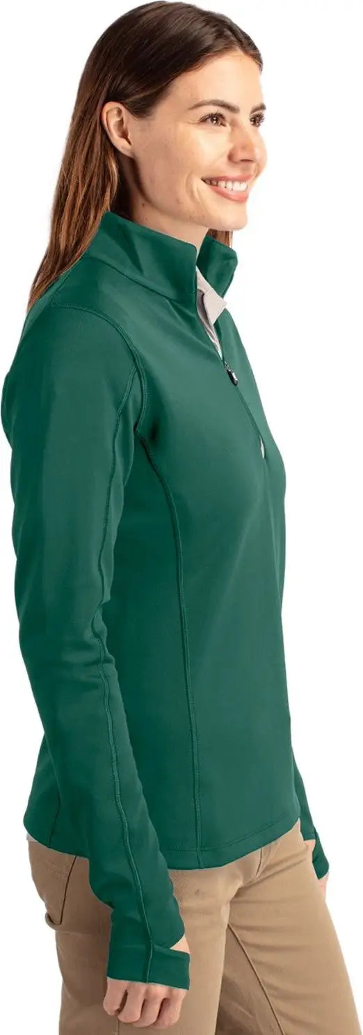 Cutter & Buck Lck00033 Traverse Stretch Eco Quarter Zip Womens Pullover - Hunter