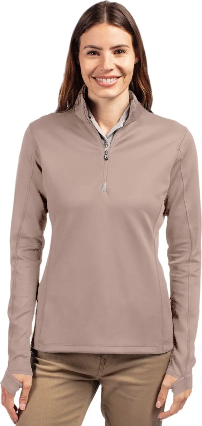 Cutter & Buck Lck00033 Traverse Stretch Eco Quarter Zip Womens Pullover - Mushroom - Ladies Xs