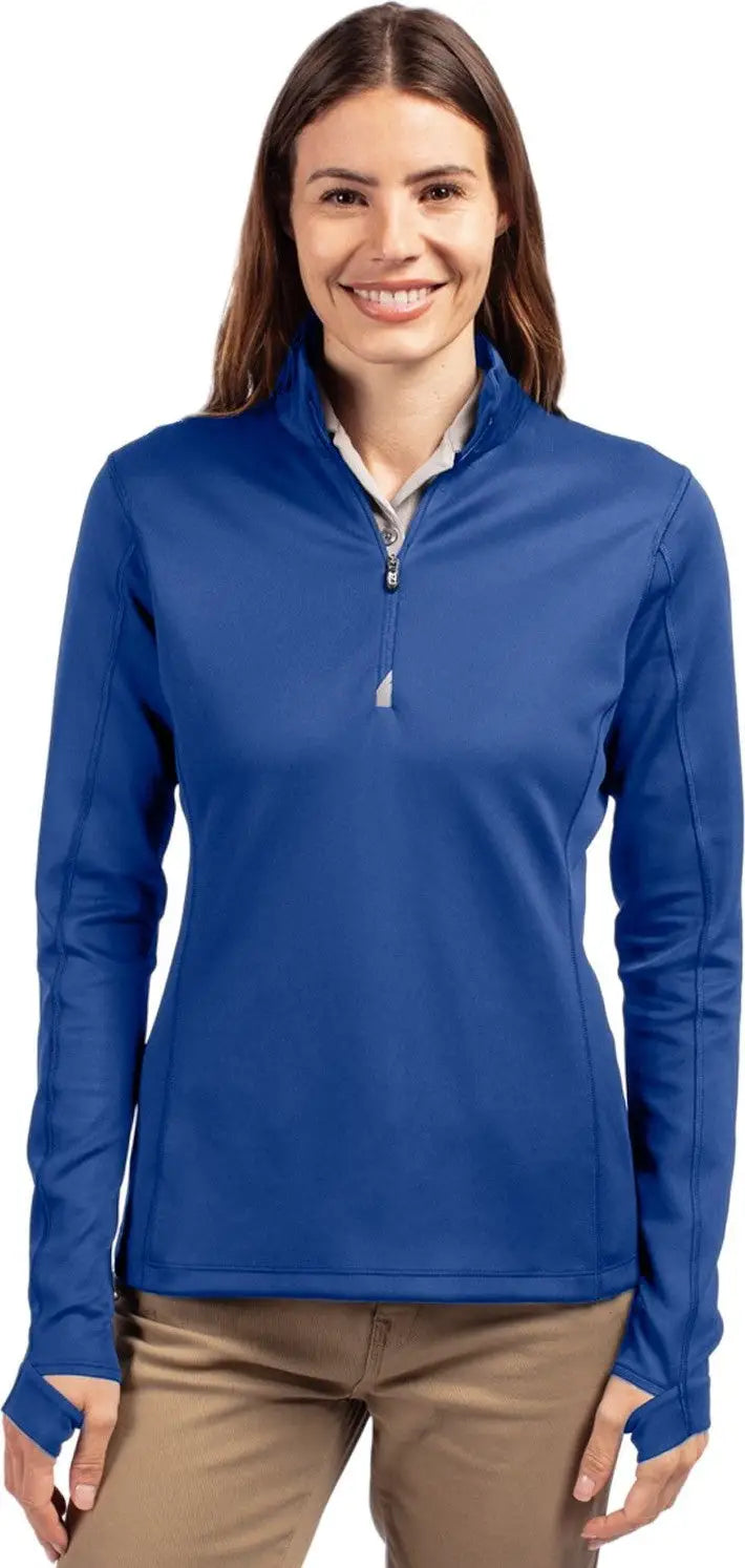Cutter & Buck Lck00033 Traverse Stretch Eco Quarter Zip Womens Pullover - Tour Blue - Ladies Xs