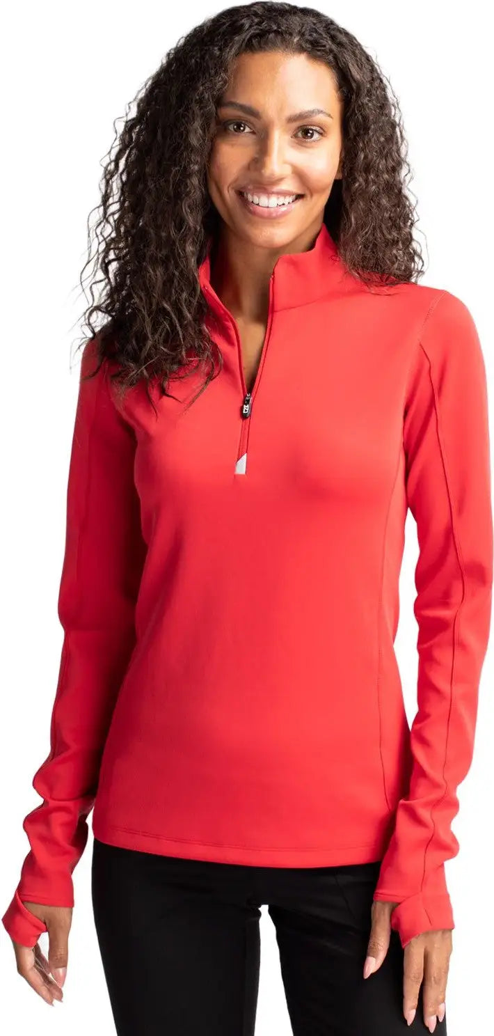 Cutter & Buck Lck00033 Traverse Stretch Eco Quarter Zip Womens Pullover - Red - Ladies Xs