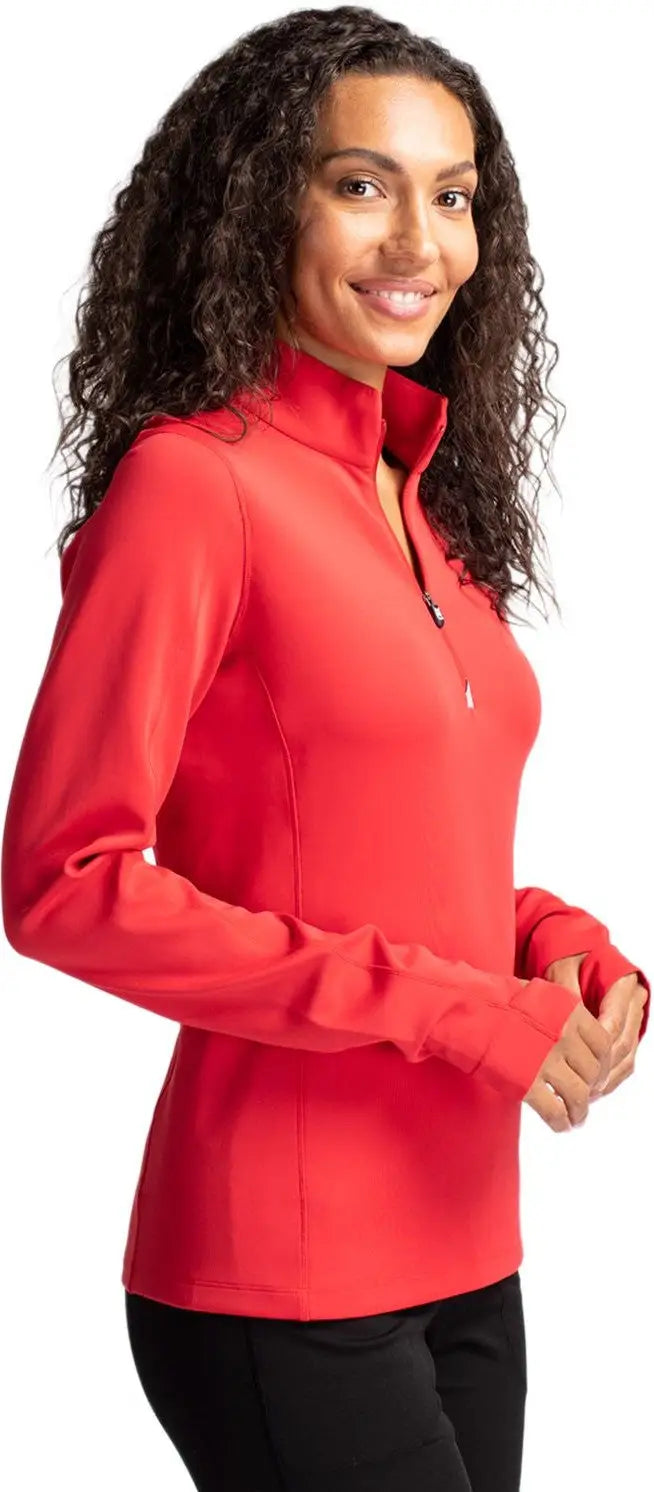 Cutter & Buck Lck00033 Traverse Stretch Eco Quarter Zip Womens Pullover - Red
